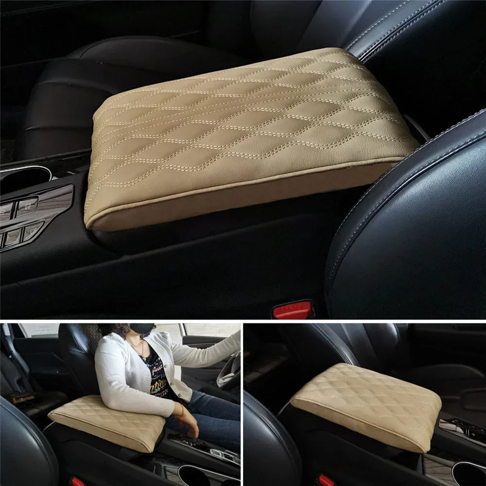 Coussin souple en cuir noir pour accoudoir central de voiture